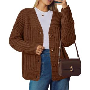 Arach&Cloz Women’s Wool Blend Chunky Knit Winter Cardigan Sweaters Outfits(Brown)