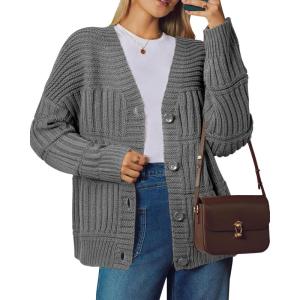 Arach&Cloz Women’s Wool Blend Chunky Knit Winter Cardigan Sweaters Outfits(Grey)