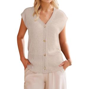 Arach&Cloz Women’s Wool Blend V Neck Button Down Summer Business Casual Sweater Vests 2026(Apricot)