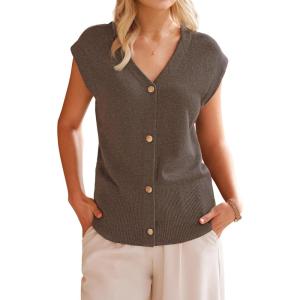 Arach&Cloz Women’s Wool Blend V Neck Button Down Summer Business Casual Sweater Vests 2026(Coffee)