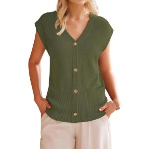 Arach&Cloz Women’s Wool Blend V Neck Button Down Summer Business Casual Sweater Vests 2026(Olive Green)