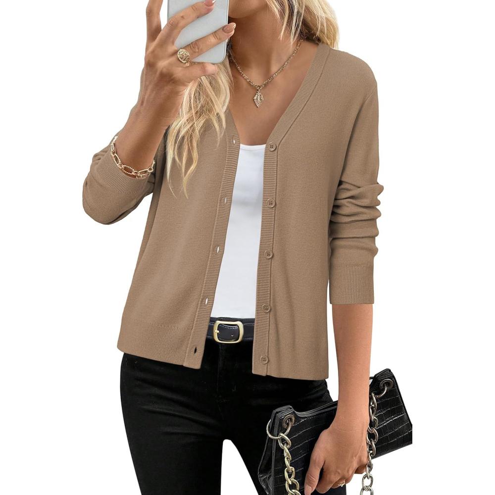 imageArachampampCloz Womens Wool Blend Business Casual Cardigan Sweaters TopsCamel