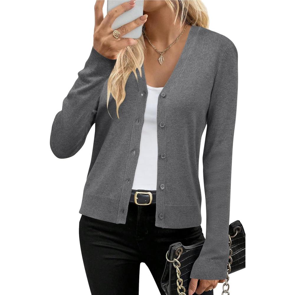 imageArachampampCloz Womens Wool Blend Business Casual Cardigan Sweaters TopsDark Gray