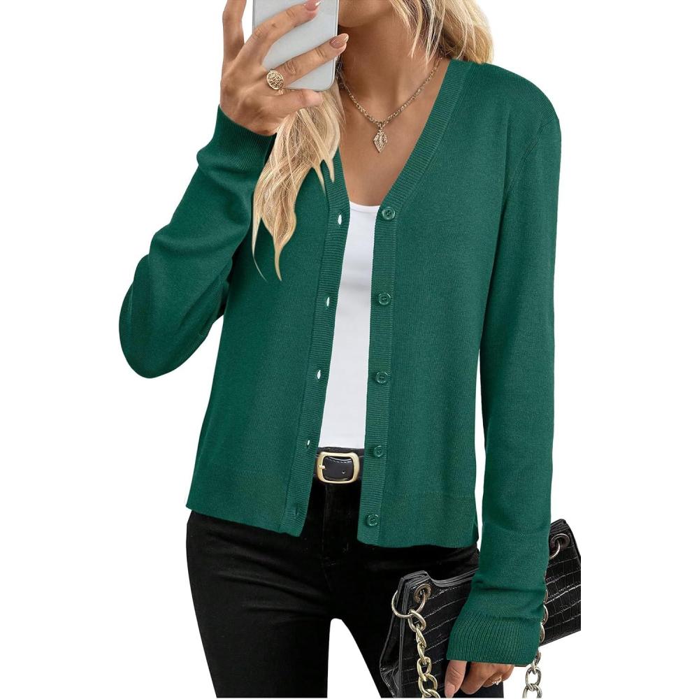 imageArachampampCloz Womens Wool Blend Business Casual Cardigan Sweaters TopsDark Green