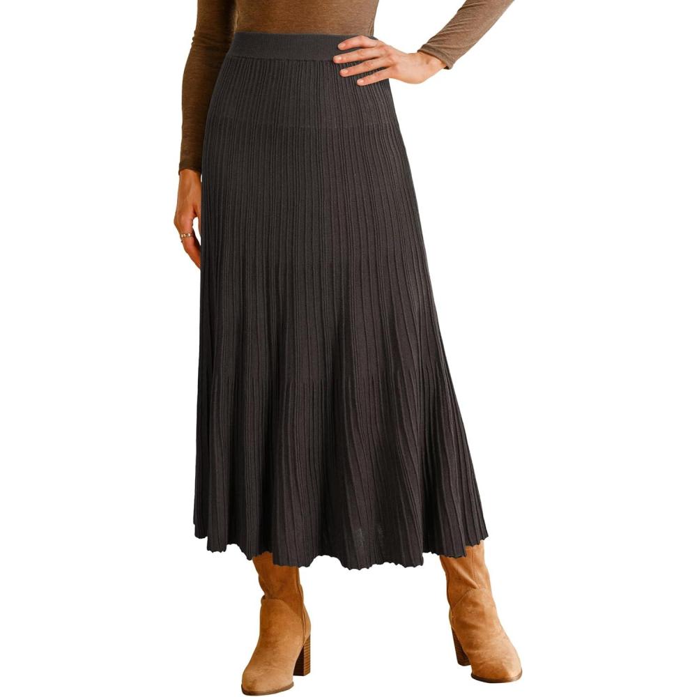 imageArachampampCloz Womens Wool Blend Wide Elastic Band ALine Pleated Flowy Long Skirts 2025Brown