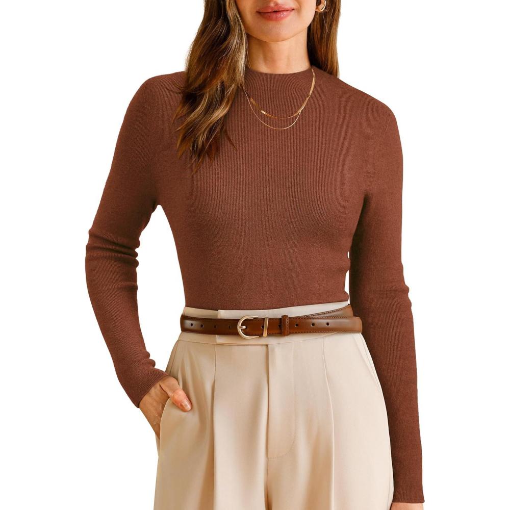 imageArachampampCloz Womens Wool Blend Fall Seamless Rip Resistant Warm Layered Tops Business Casual SweatersAcaramel