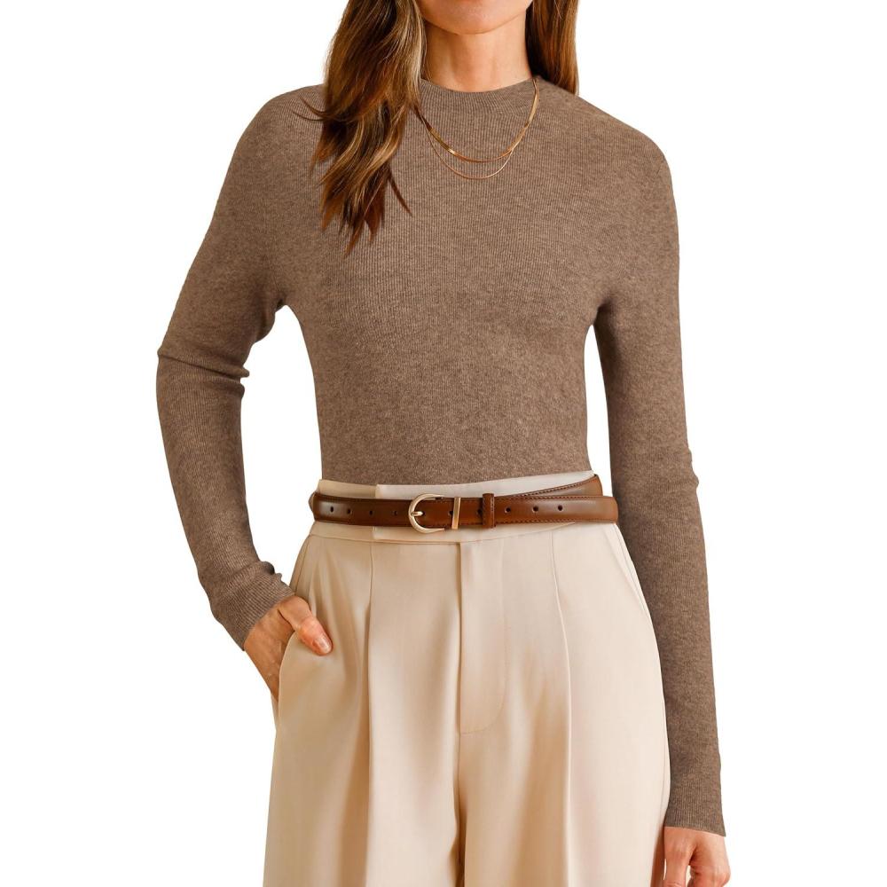 imageArachampampCloz Womens Wool Blend Fall Seamless Rip Resistant Warm Layered Tops Business Casual SweatersAcoffee