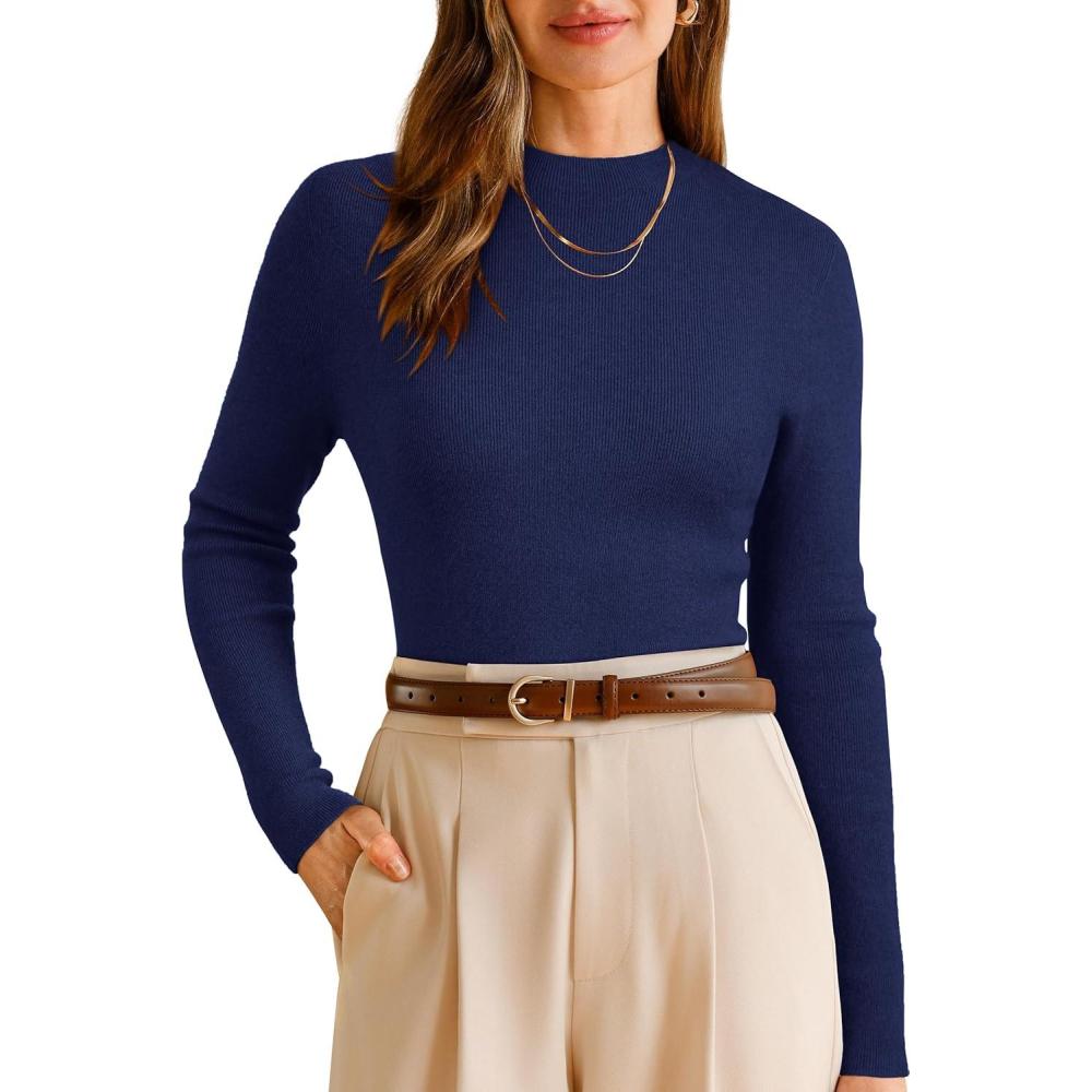 imageArachampampCloz Womens Wool Blend Fall Seamless Rip Resistant Warm Layered Tops Business Casual SweatersAnavy
