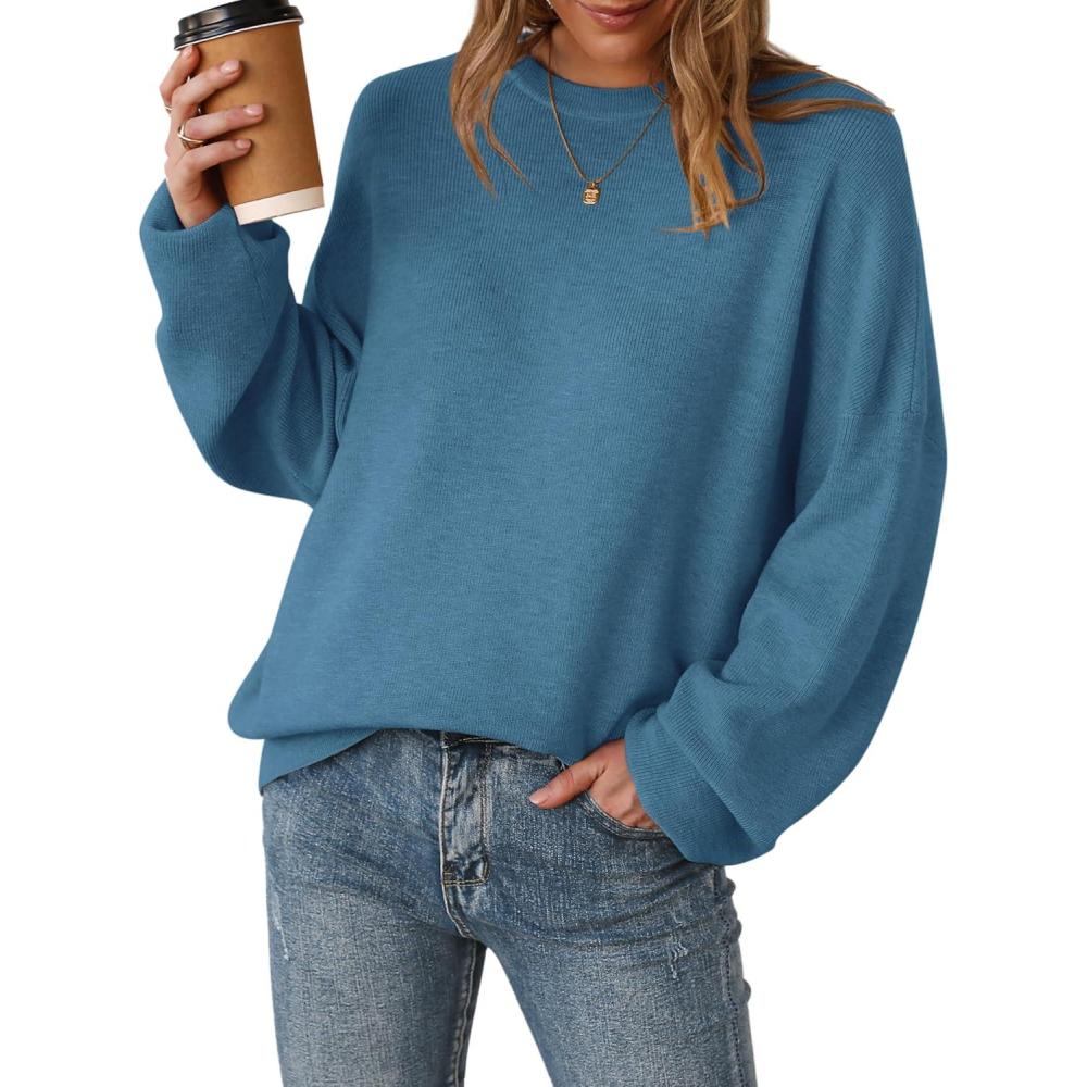 imageArachampampCloz Womens Wool Blend Oversized Sweaters Crewneck Casual Outfits Fashion Spring TopsBlue