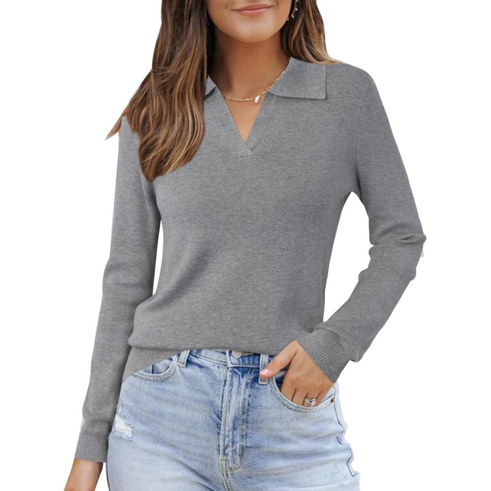 imageArachampampCloz Womens Wool Blend Polo Pullover Spring Sweaters Business Casual Outfits 2026Dark Gray