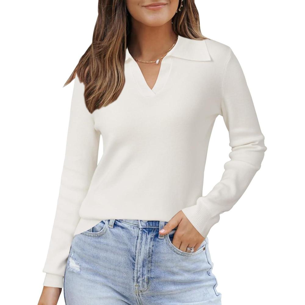 imageArachampampCloz Womens Wool Blend Polo Pullover Spring Sweaters Business Casual Outfits 2026Offwhite