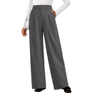 Arach&Cloz Women’s Wool Blend Elastic Waist Straight Leg Business Casual Pants 2025(Dark Grey)
