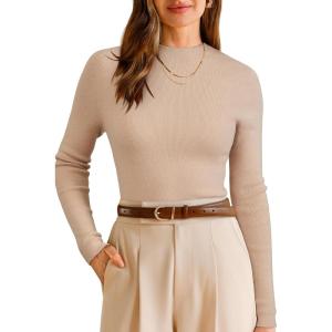 Arach&Cloz Women’s Wool Blend Fall Seamless Rip Resistant Warm Layered Tops Business Casual Sweaters(A-apricot)