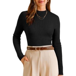 Arach&Cloz Women’s Wool Blend Fall Seamless Rip Resistant Warm Layered Tops Business Casual Sweaters(A-black)