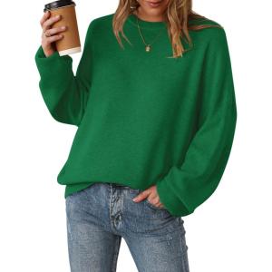 Arach&Cloz Women’s Wool Blend Oversized Sweaters Crewneck Casual Outfits Fashion Spring Tops(Green)