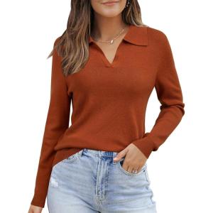 Arach&Cloz Women’s Wool Blend Polo Pullover Spring Sweaters Business Casual Outfits 2026(Caramel)