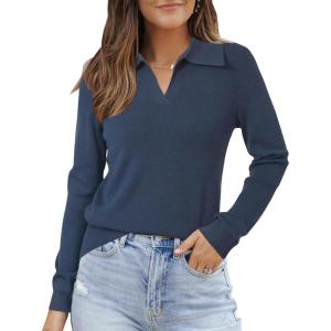 Arach&Cloz Women’s Wool Blend Polo Pullover Spring Sweaters Business Casual Outfits 2026(Dark Blue)