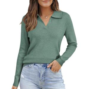 Arach&Cloz Women’s Wool Blend Polo Pullover Spring Sweaters Business Casual Outfits 2026(Sage Green)