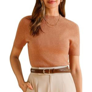 Arach&Cloz Women’s Wool Blend Spring Seamless Rip Resistant Tops Opaque Business Casual Shirts(Camel)