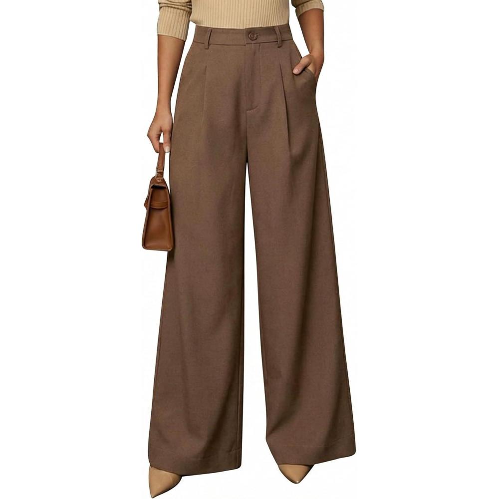 imageArachampampCloz Womens Linen Blend Wide Leg AllSeason Business Casual Outfits Dress PantsCoffee