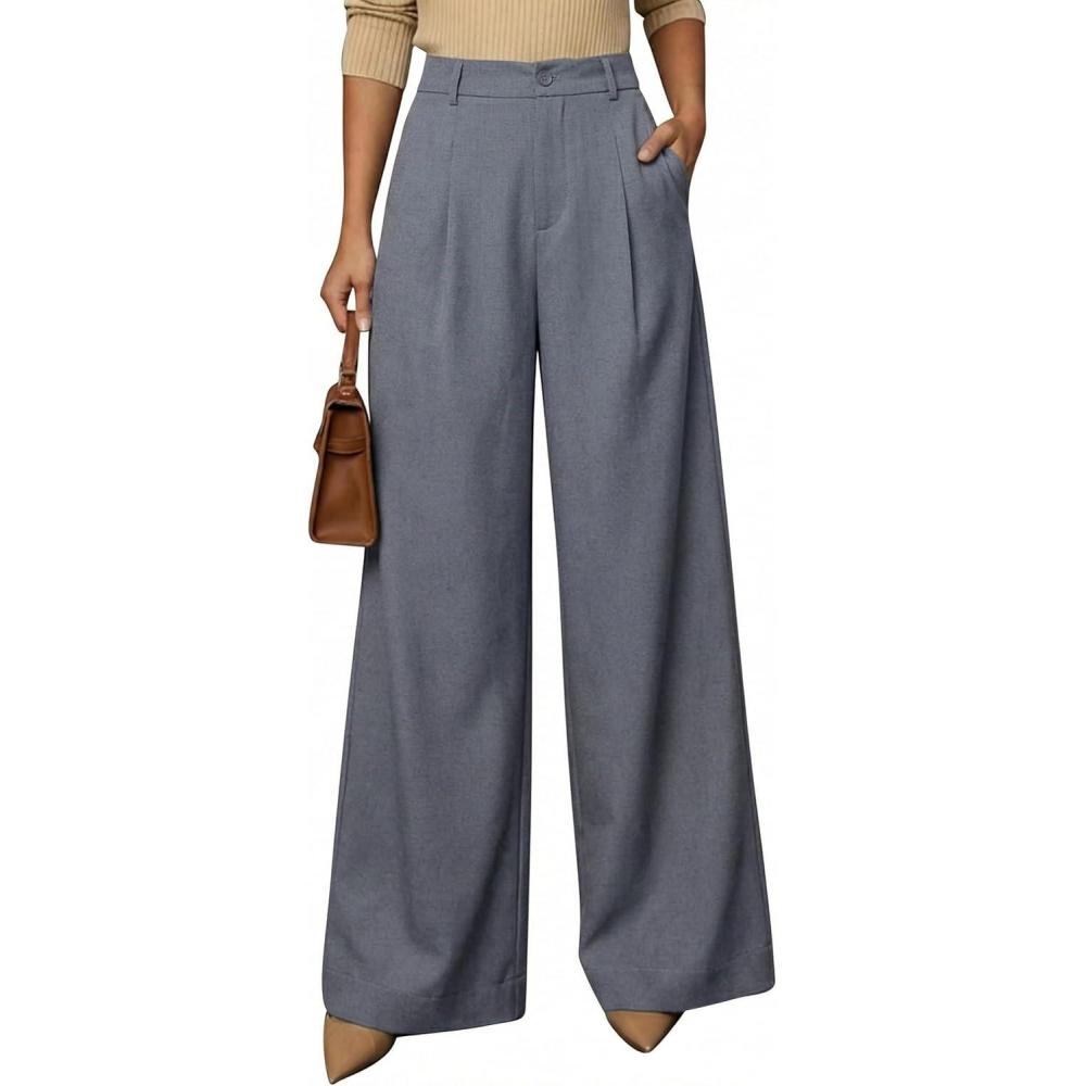 imageArachampampCloz Womens Linen Blend Wide Leg AllSeason Business Casual Outfits Dress PantsGrey