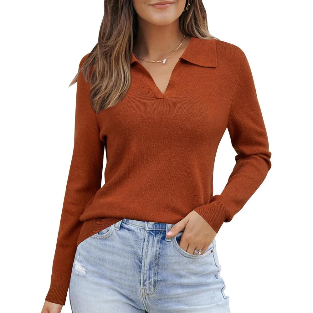 imageArachampampCloz Womens Wool Blend Collared Polo Pullover Spring Sweaters Business Casual Outfits 2026Caramel