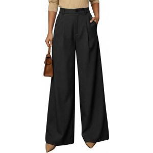 Arach&Cloz Womens Linen Blend Wide Leg All-Season Business Casual Outfits Dress Pants(Black)