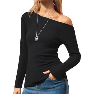 Arach&Cloz Women’s Wool Blend Off The Shoulder Sweaters Ruched Slim Fit Date Top 2026(Black)