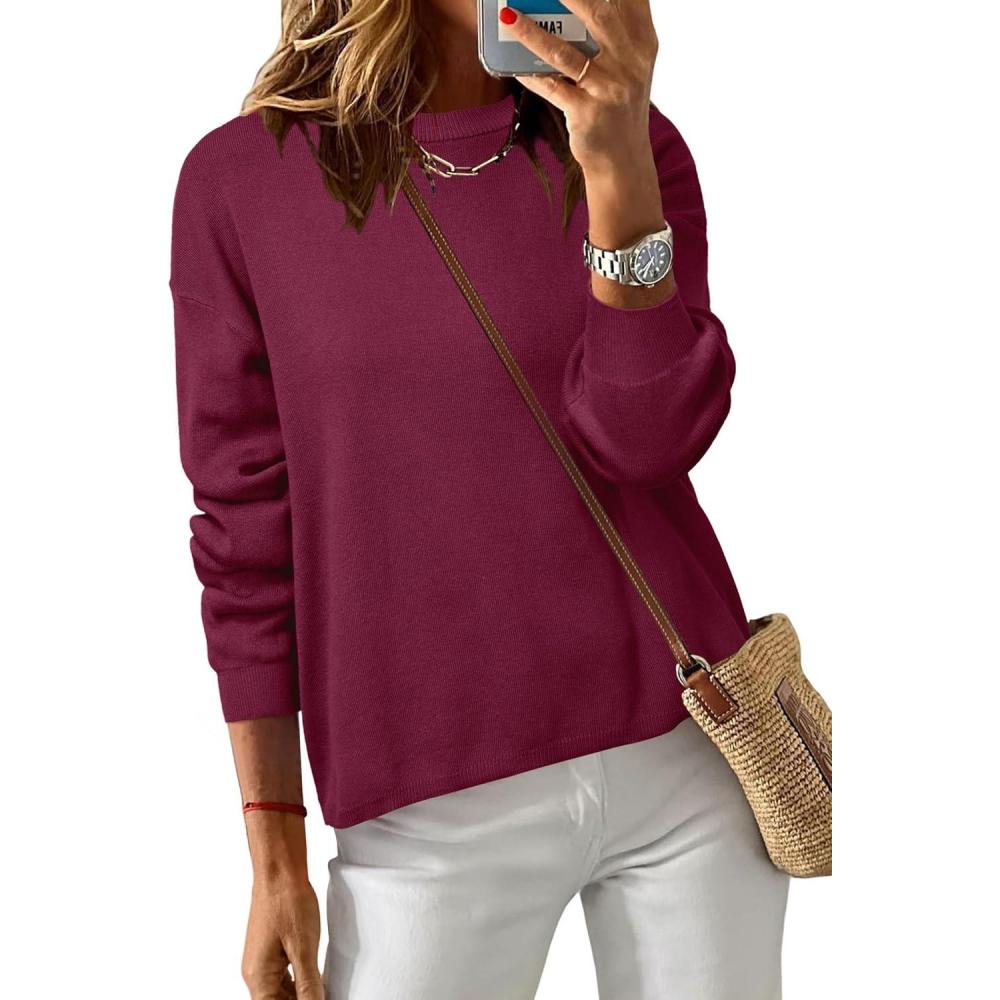 imageArachampampCloz Womens 100 Cotton Sweaters Spring Summer Casual Relaxed Fit Cozy Sweatshirt Tops 2026Burgundy