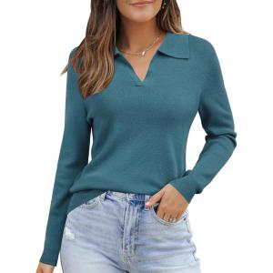 Arach&Cloz Women’s Wool Blend Collared Polo Pullover Spring Sweaters Business Casual Outfits 2026(Blue)