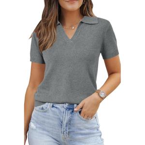 Arach&Cloz Women’s Wool Blend Knit Spring Business Casual Relaxed fit Short Sleeve Sweater Pullover 2026(Grey)