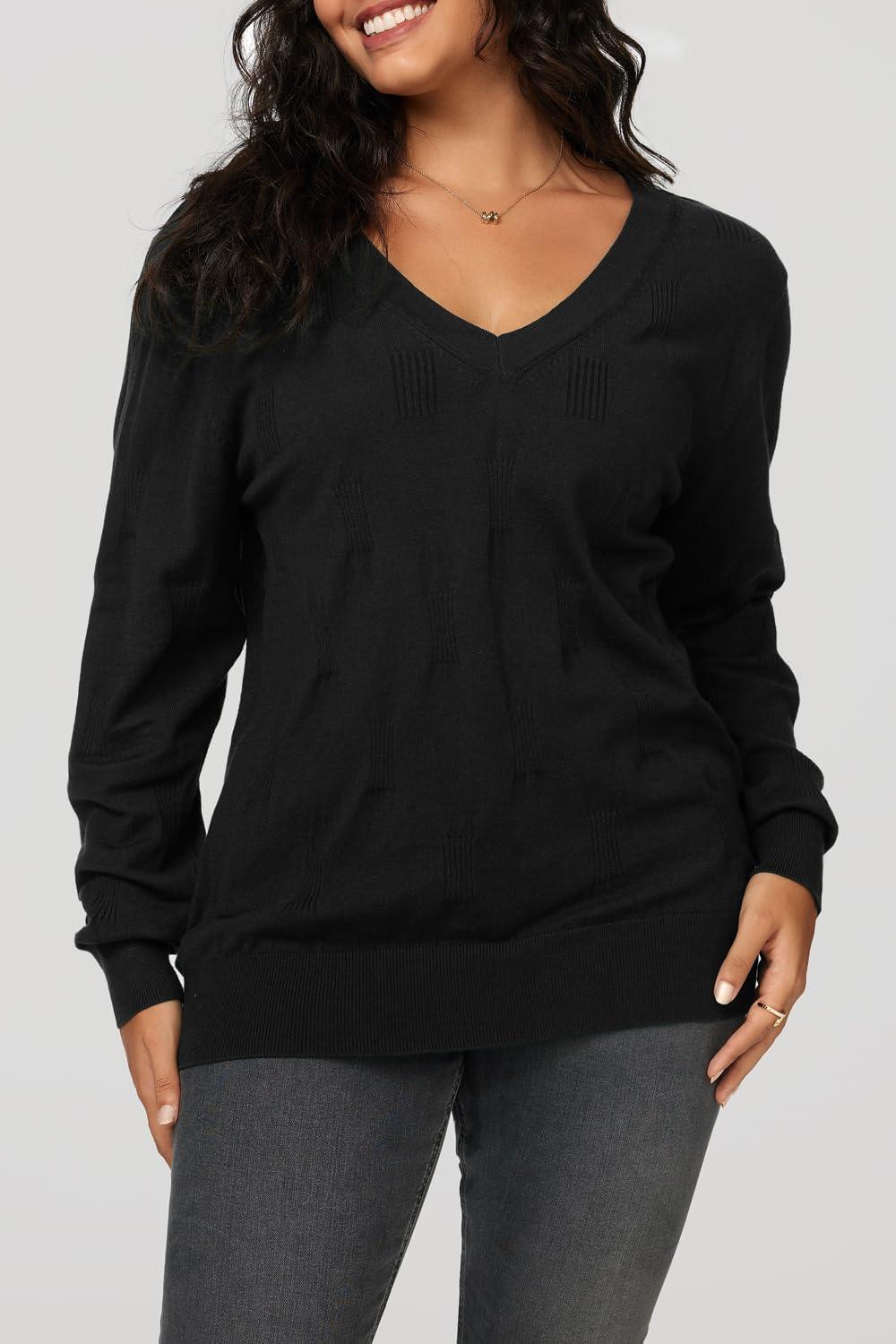 imageArachampCloz Womens Soft V Neck Long Sleeve Fall Casual Regular Fit Sweater TopsBlack