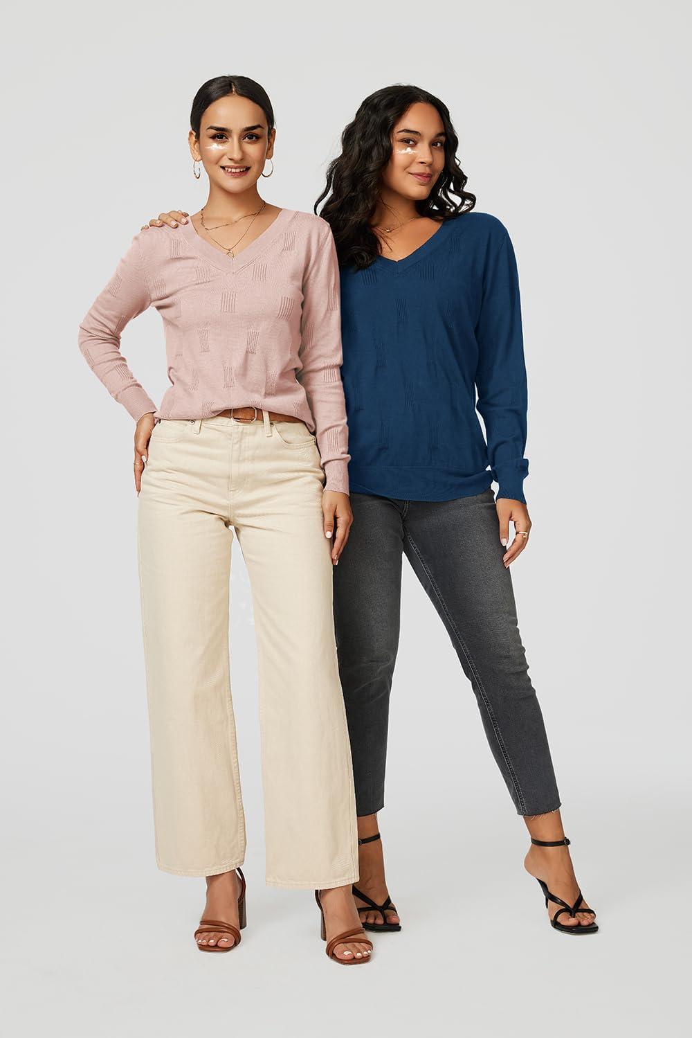imageArachampCloz Womens Soft V Neck Long Sleeve Fall Casual Regular Fit Sweater TopsBlue