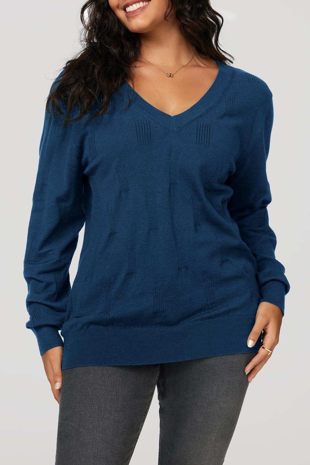 imageArachampCloz Womens Soft V Neck Long Sleeve Fall Casual Regular Fit Sweater TopsBlue
