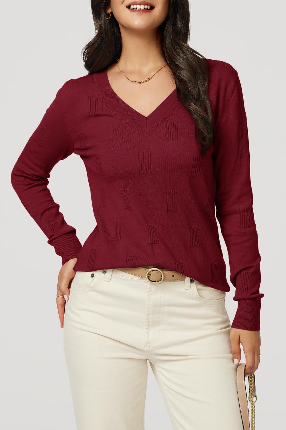 imageArachampCloz Womens Soft V Neck Long Sleeve Fall Casual Regular Fit Sweater TopsBurgundy