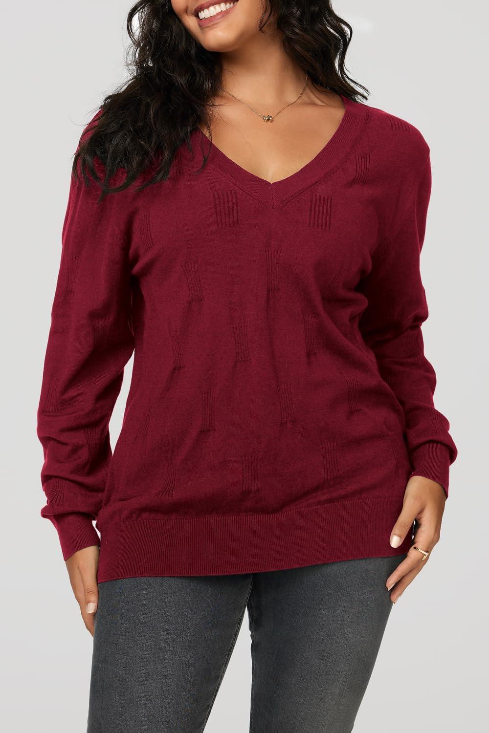 imageArachampCloz Womens Soft V Neck Long Sleeve Fall Casual Regular Fit Sweater TopsBurgundy