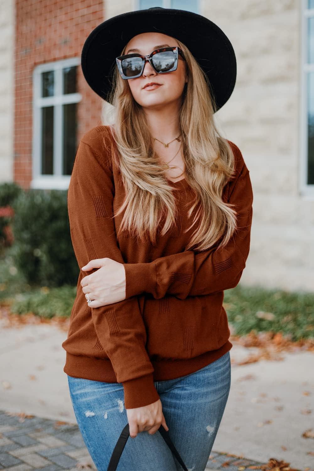 imageArachampCloz Womens Soft V Neck Long Sleeve Fall Casual Regular Fit Sweater TopsCaramel