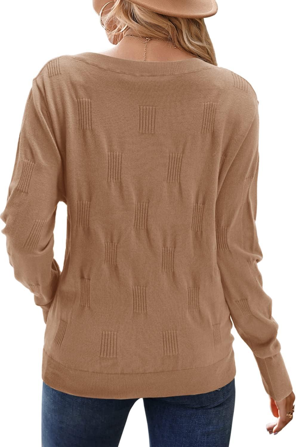 imageArachampCloz Womens Soft V Neck Long Sleeve Fall Casual Regular Fit Sweater TopsDark Apricot