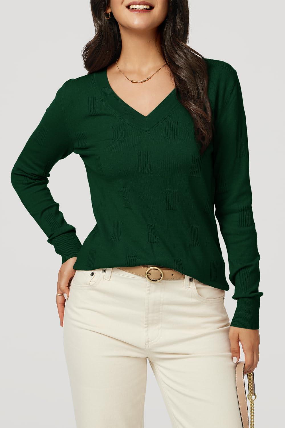 imageArachampCloz Womens Soft V Neck Long Sleeve Fall Casual Regular Fit Sweater TopsGreen