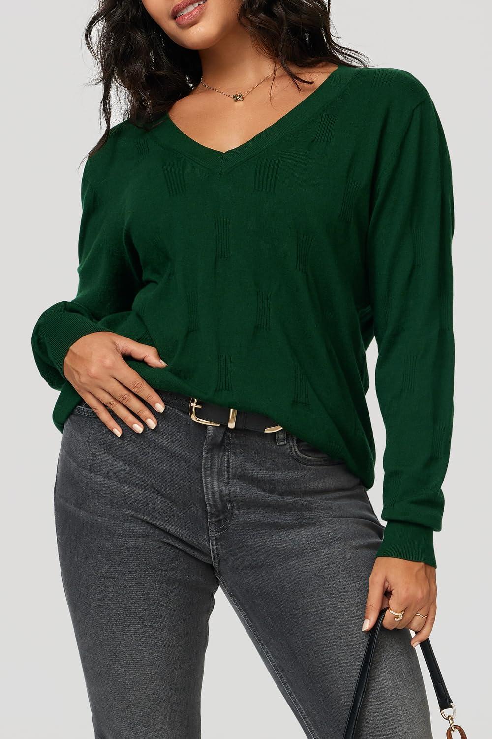 imageArachampCloz Womens Soft V Neck Long Sleeve Fall Casual Regular Fit Sweater TopsGreen