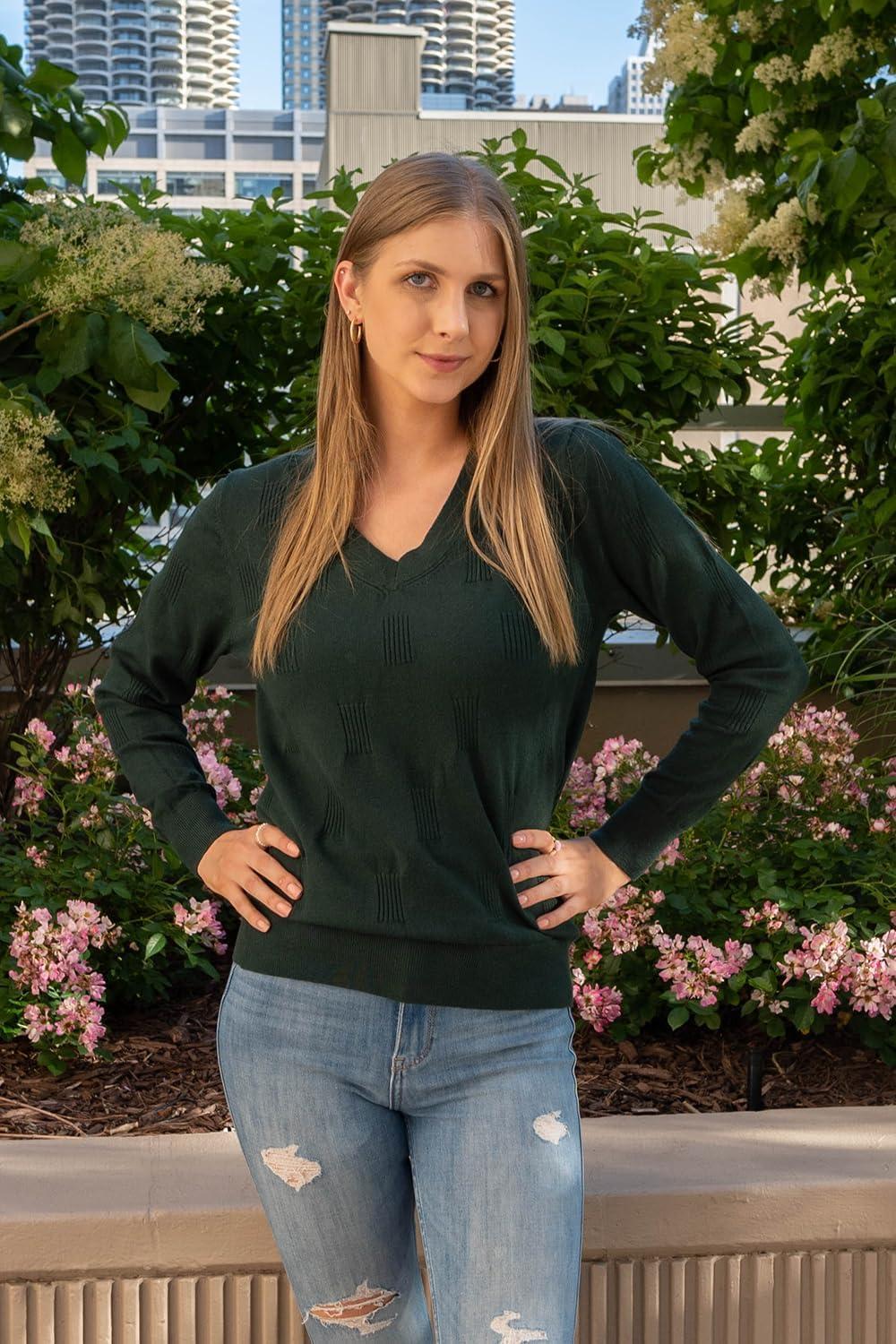 imageArachampCloz Womens Soft V Neck Long Sleeve Fall Casual Regular Fit Sweater TopsGreen