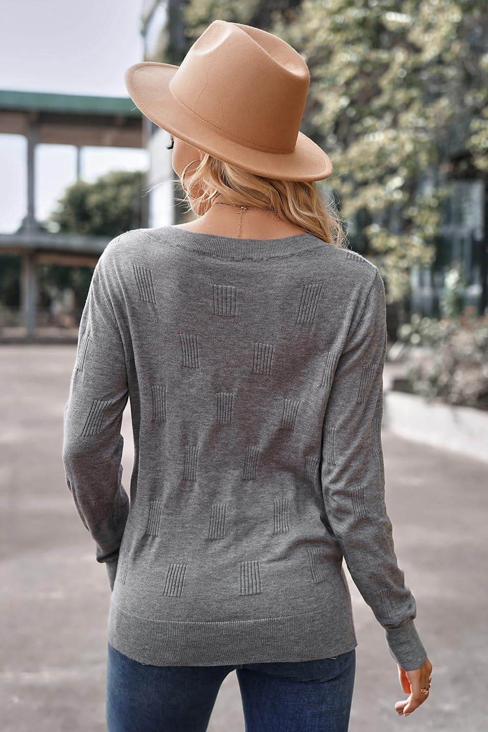 imageArachampCloz Womens Soft V Neck Long Sleeve Fall Casual Regular Fit Sweater TopsGrey