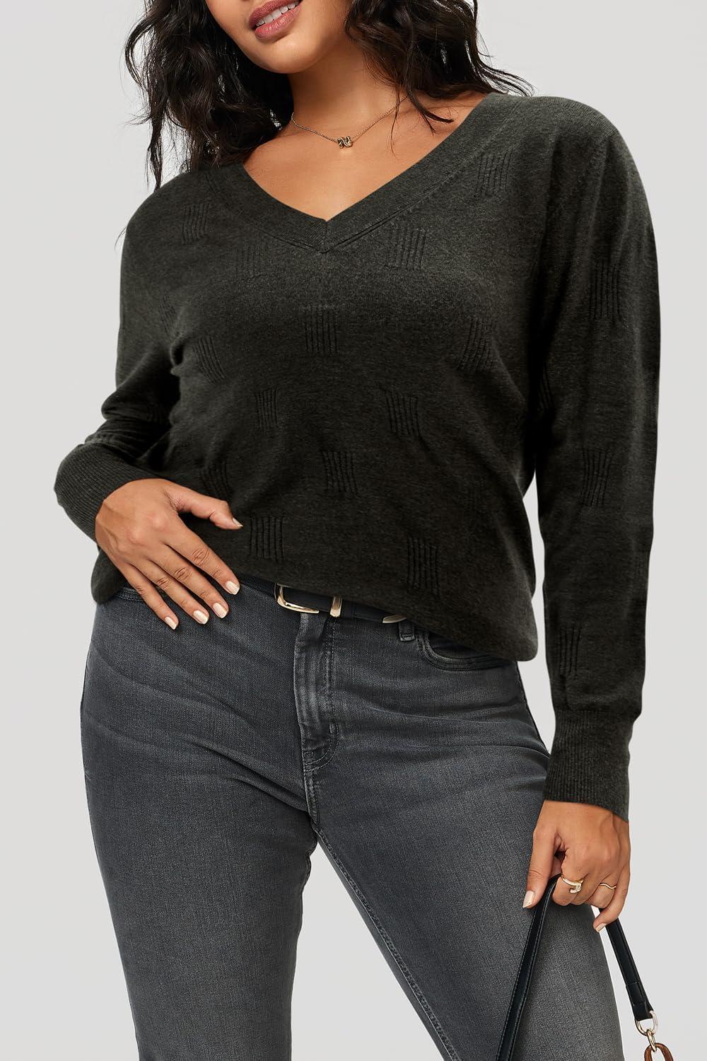 imageArachampCloz Womens Soft V Neck Long Sleeve Fall Casual Regular Fit Sweater TopsHeather Black
