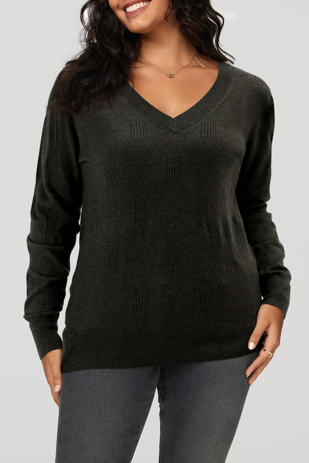 imageArachampCloz Womens Soft V Neck Long Sleeve Fall Casual Regular Fit Sweater TopsHeather Black