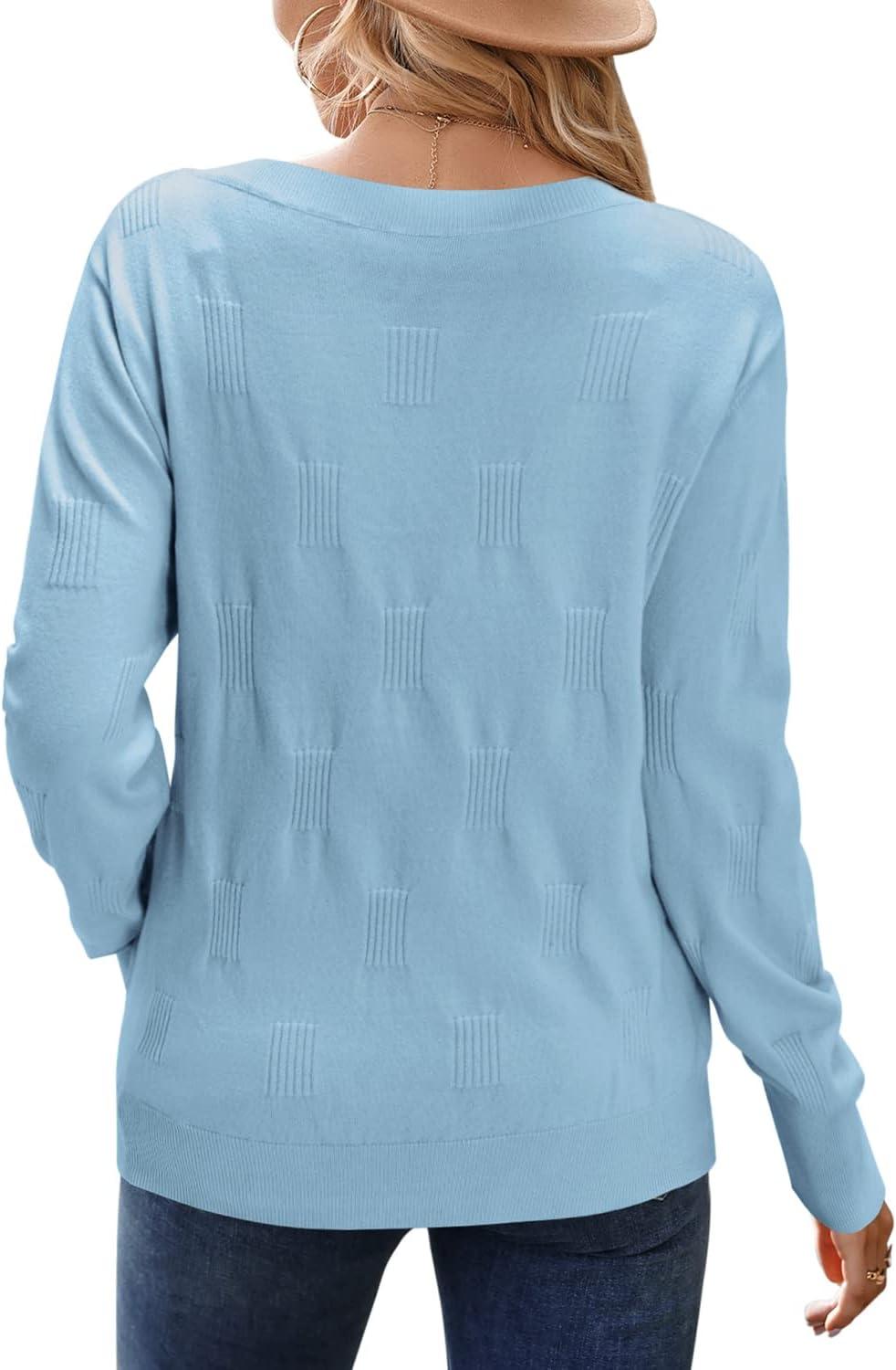 imageArachampCloz Womens Soft V Neck Long Sleeve Fall Casual Regular Fit Sweater TopsLight Blue