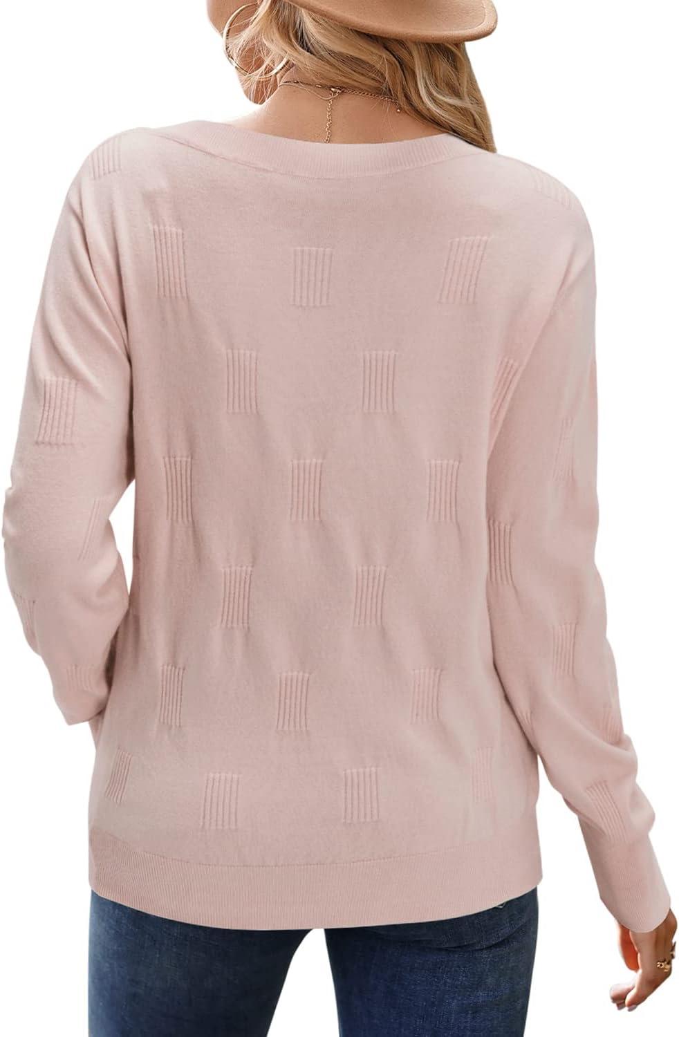imageArachampCloz Womens Soft V Neck Long Sleeve Fall Casual Regular Fit Sweater TopsLight Pink02