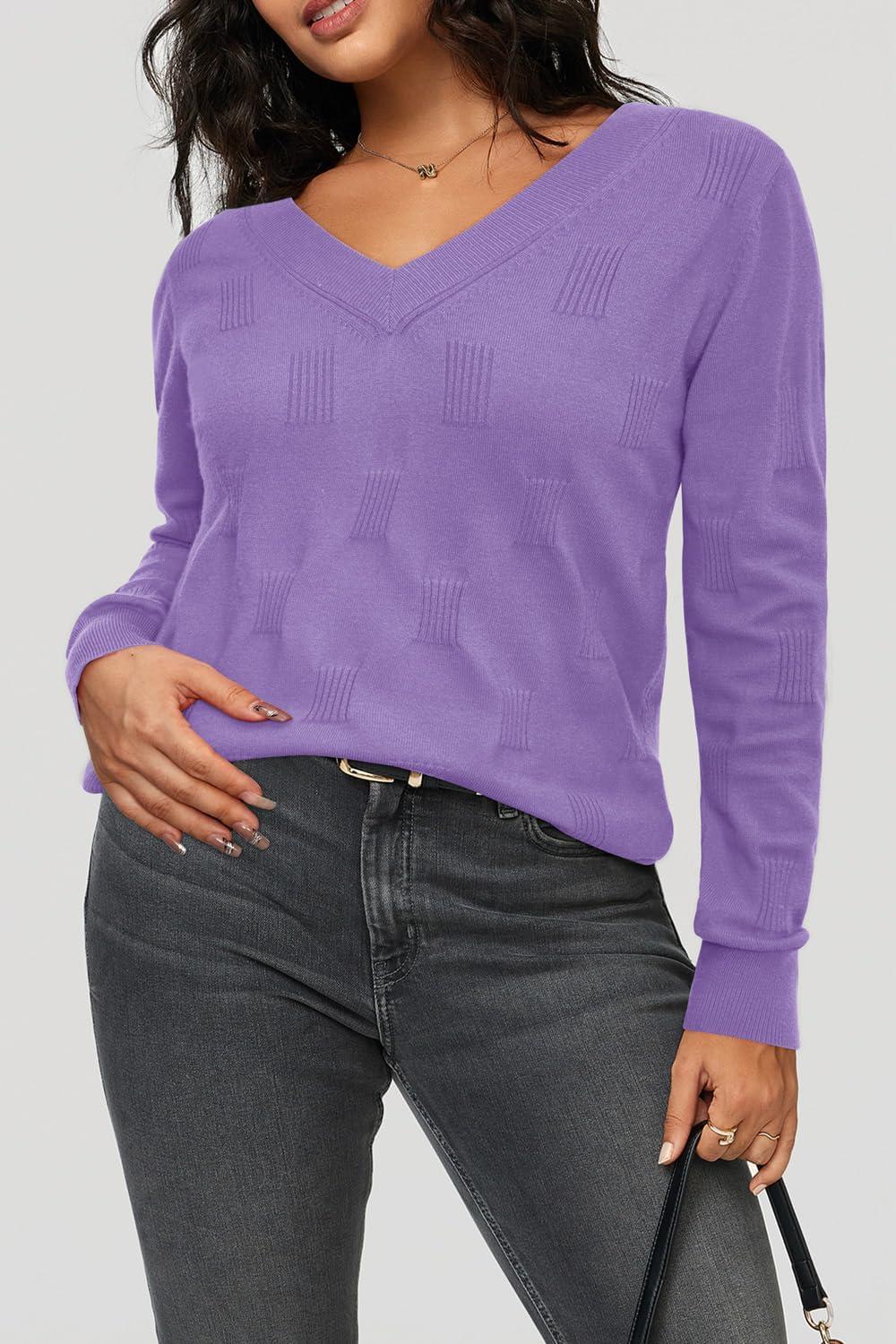 imageArachampCloz Womens Soft V Neck Long Sleeve Fall Casual Regular Fit Sweater TopsLilac