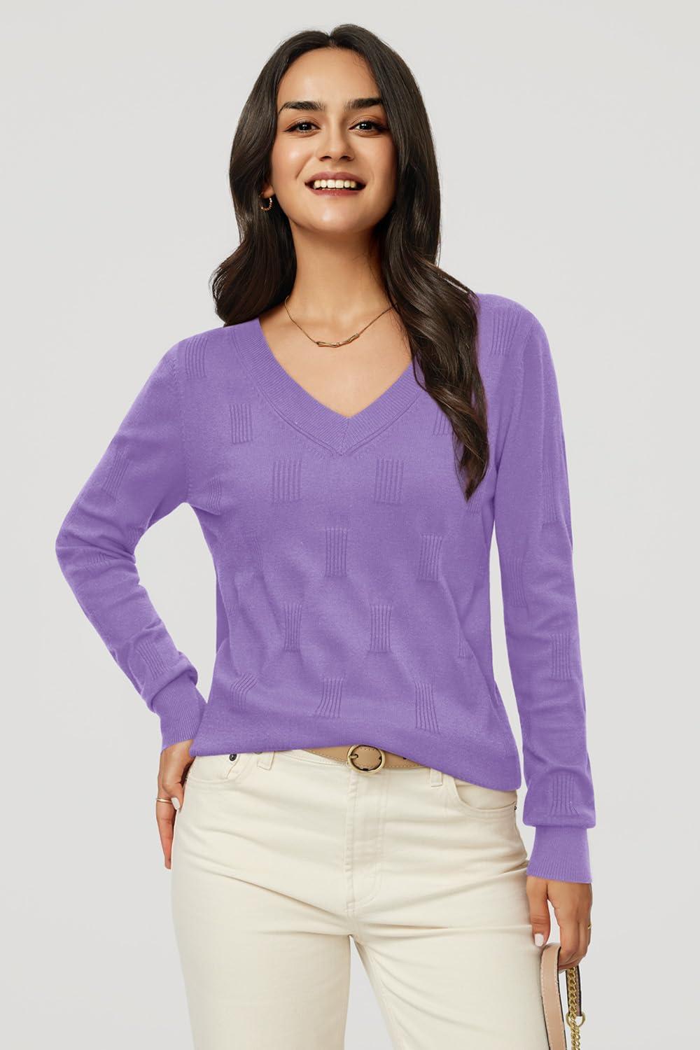 imageArachampCloz Womens Soft V Neck Long Sleeve Fall Casual Regular Fit Sweater TopsLilac