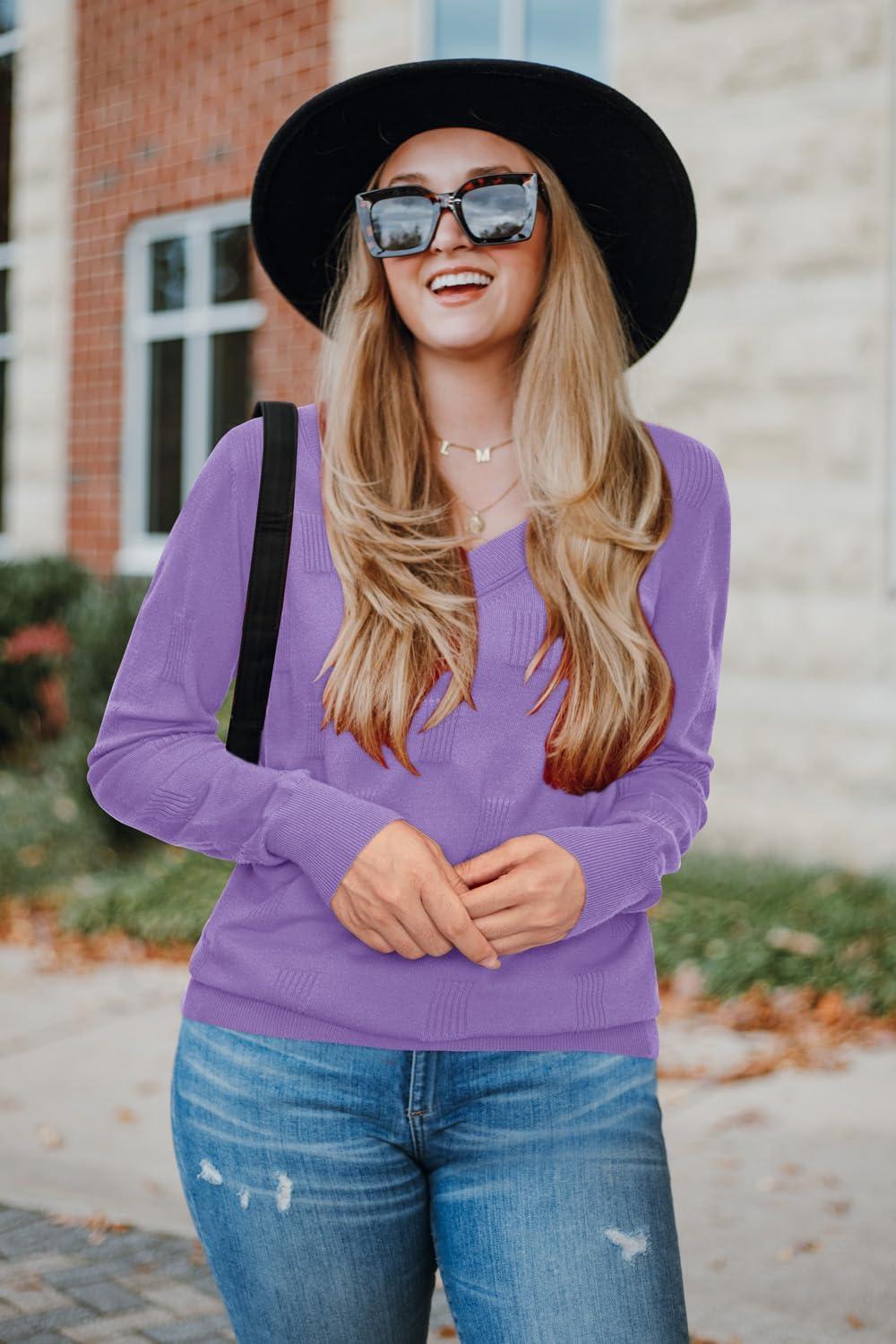 imageArachampCloz Womens Soft V Neck Long Sleeve Fall Casual Regular Fit Sweater TopsLilac