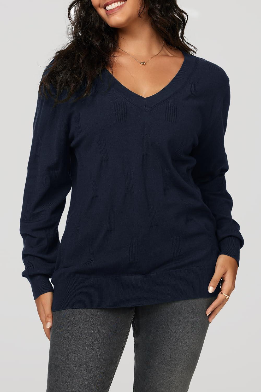 imageArachampCloz Womens Soft V Neck Long Sleeve Fall Casual Regular Fit Sweater TopsNavy